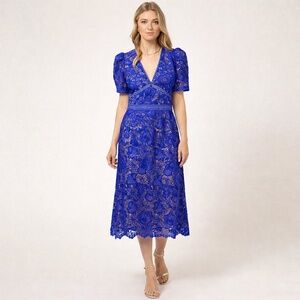 NWT Anthropologie Adelyn Rae Eyelet Embroidered V-Neck Lace Red MIDI Dress